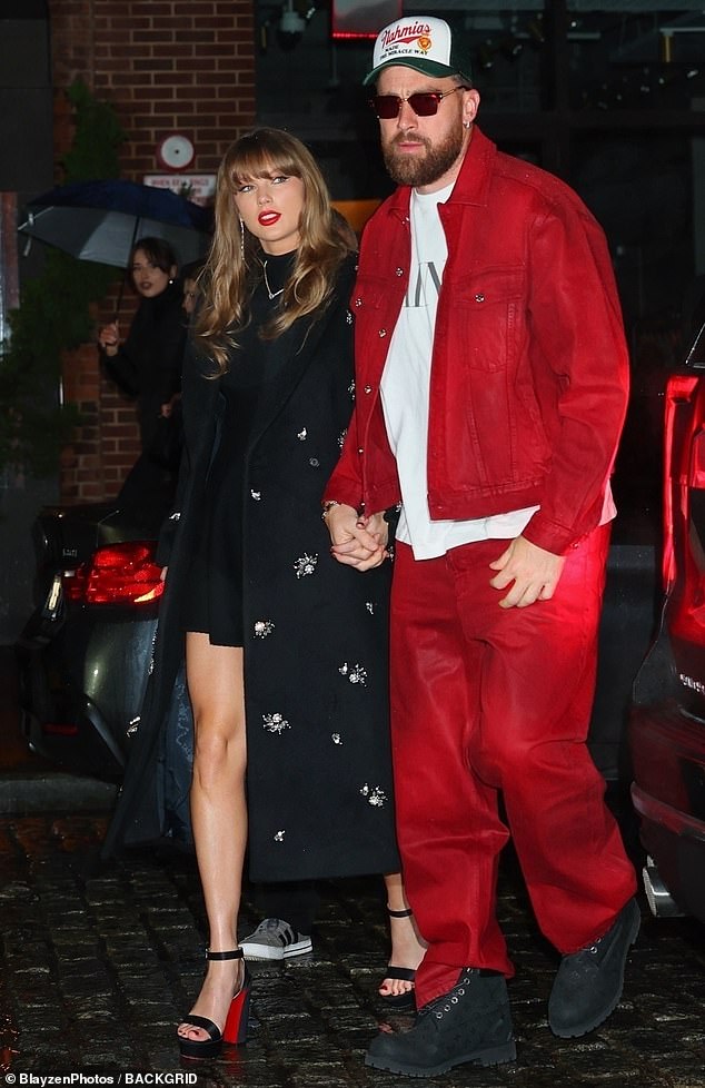 Taylor Swift, 35, and boyfriend, Travis Kelce, also 35, put on a loved up display as they sweetly held hands during a romantic night out in New York City on Saturday