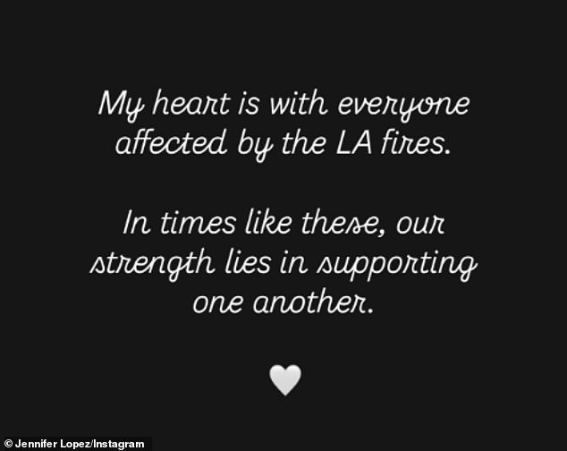 Jennifer Lopez shared information for people affected by the L.A. fires