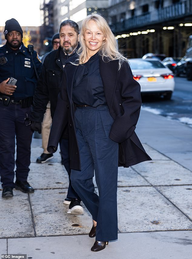 Pamela Anderson cut a chic figure in NYC on Tuesday - after missing out on a Golden Globe for The Last Showgirl