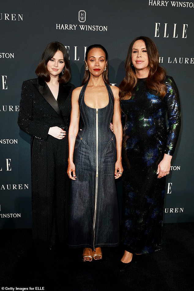 Selena Gomez didn't let talk of an Oscars snub stop her from congratulation her Emilia Pérez colleagues on Thursday; pictured with her Oscar-nominated costars Zoe Saldaña (center) and Karla Sofía Gascón (R); seen in November in LA