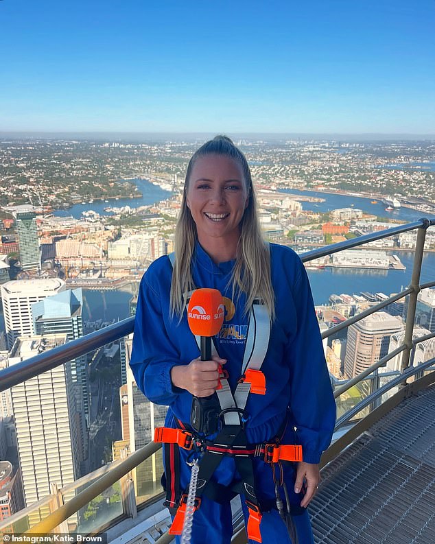 Roving Sunrise reporter Katie Brown was left red-faced on Friday after a very poorly timed act occurred during a live broadcast