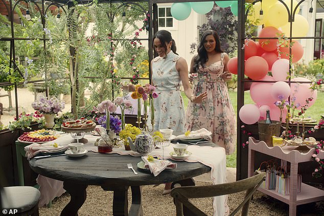 Mindy Kaling has left fans cringing after revealing Meghan Markle's 'ridiculous' advice for hosting kids' parties - pictured on Netflix show With Love, Meghan