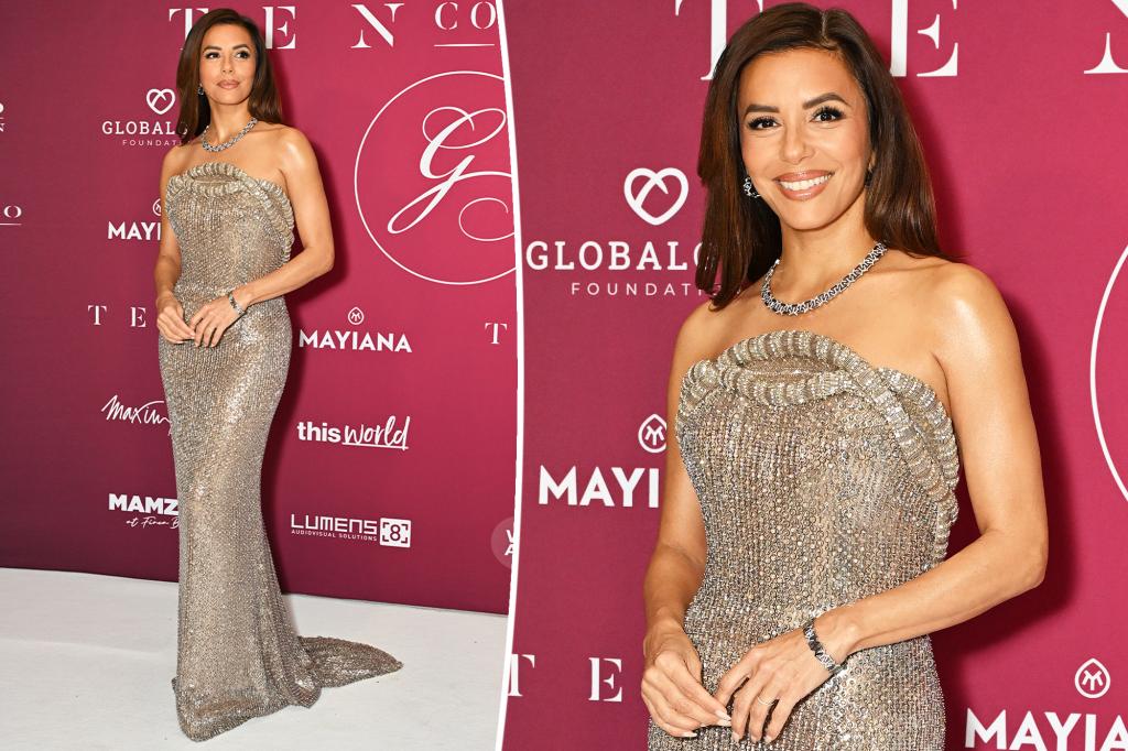 Eva Longoria rocks sparkling silver beaded dress at Global Gift Gala in Geneva