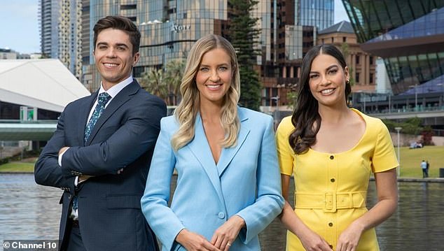 Adelaide staff at Channel Ten have been told to relocate interstate or face redundancy, just one week after The Project was axed. Pictured: Adelaide presenters Max Burford, Kate Freebairn and Tiffany Warne