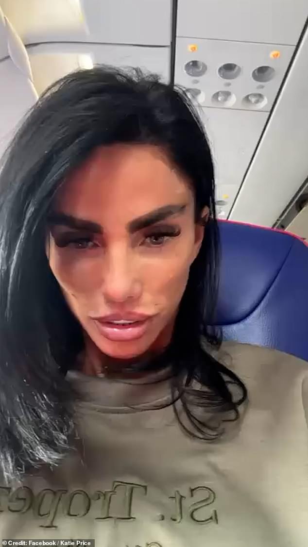 The hilarious moment a horrified plane passenger realises he's sat behind Katie Price has been captured on film
