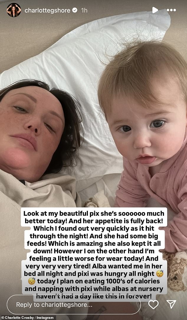 Charlotte Crosby revealed her baby daughter Pixi had been rushed to hospital after 'screaming and throwing up' all day