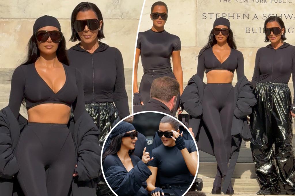 Kim and Khloé Kardashian and Kris Jenner coordinate outfits at NikeSkims NYC launch