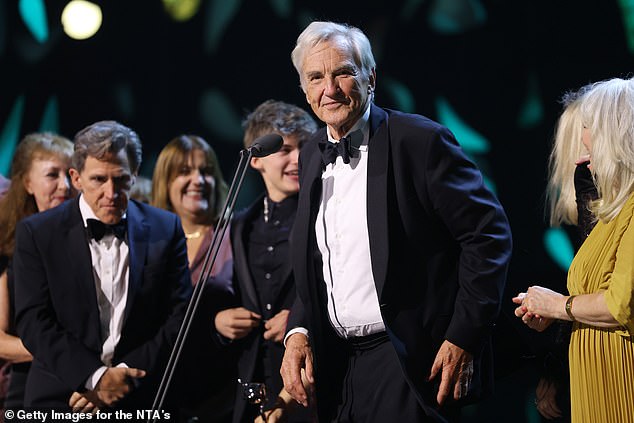 Larry Lamb, 77, has insisted he doesn't want to 'vegetate' as he revealed why it would be 'terrible' for him to retire as he reflects on old age (pictured at the NTAs last week)