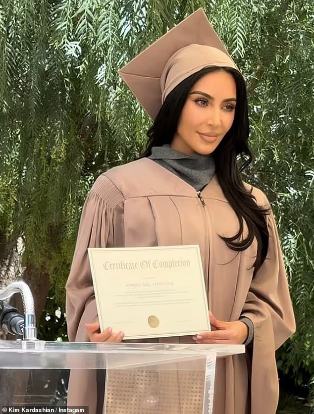 Psychic Sally, 74, has shared her predictions on when she believes Kim Kardashian, 45, will pass the bar and finally qualify as a lawyer (Kim pictured at her law school graduation)