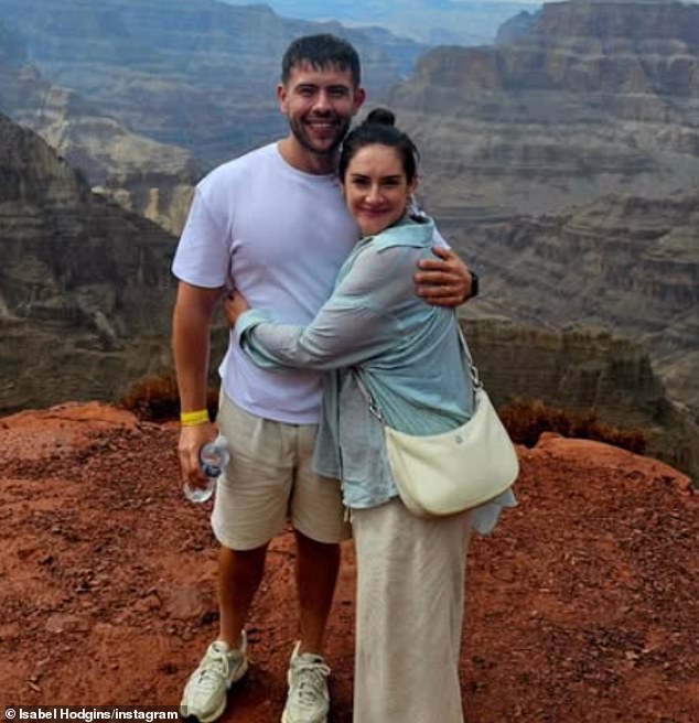 Emmerdale's Isabel Hodgins has revealed she was left 'exhausted' during her final scenes as she prepares for motherhood (pictured with husband Adam Whitehead)