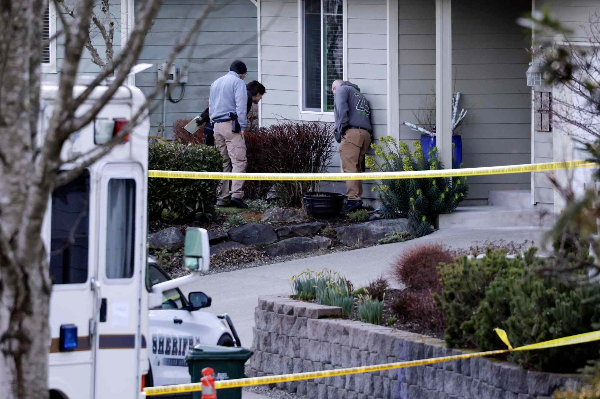 Authorities investigate the scene after reports that a man fatally stabbed multiple people Tuesday, Feb. 24, 2026, in Gig Harbor, Wash.Credit: AP Photo/John Froschauer