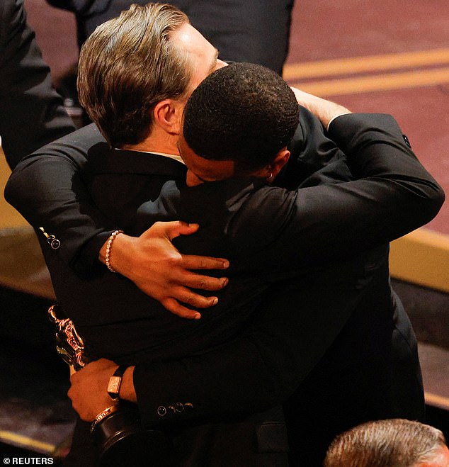Michael B Jordan enjoyed a tight embrace from Leonardo DiCaprio after beating him for best actor, more than a decade on from DiCaprio's 2015 win in the same category for The Revenant