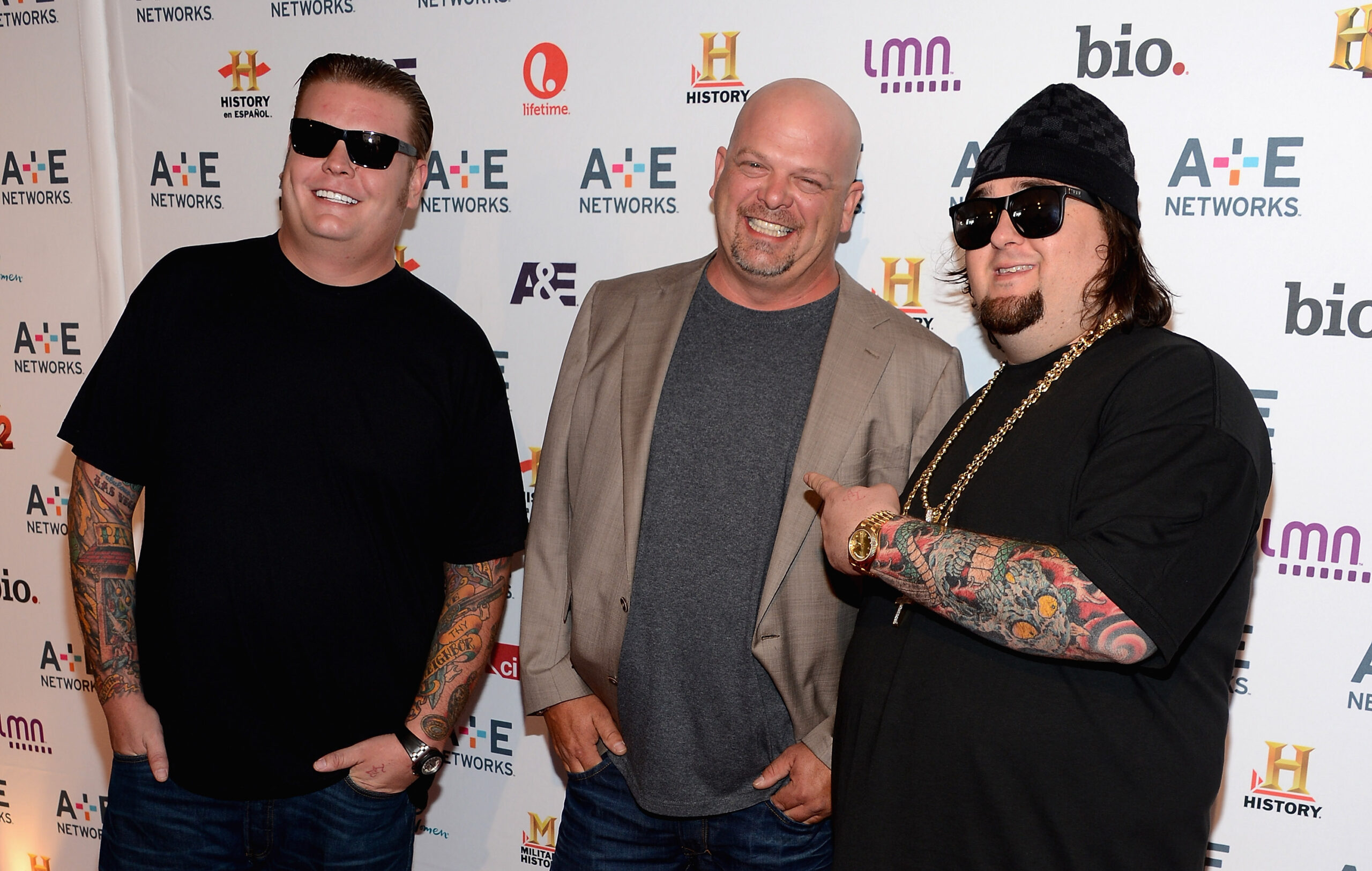 Corey Harrison, Rick Harrison and Austin "Chumlee" Russell of Pawn Stars attend the A+E Networks 2012 Upfront at Lincoln Center on May 9, 2012 in New York City.