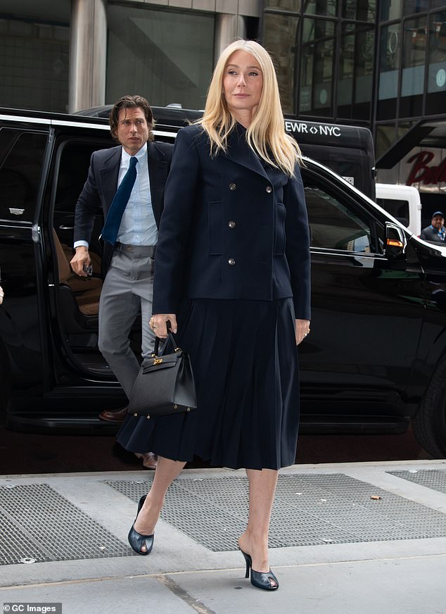 Gwyneth Paltrow appeared to be in a hurry as she arrived to the Muse Awards in New York City on Friday - while sailing ahead of her husband Brad Falchuk