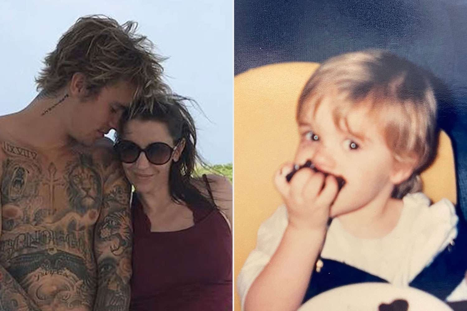 Justin Bieber (left) and Pattie Mallette (right), a throwback photo of Justin Bieber.Credit: Pattie Mallette/Instagram