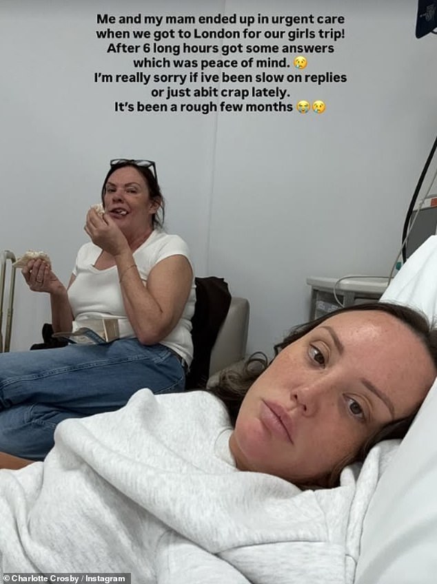 Charlotte Crosby, 35, has revealed that she was rushed into urgent care overnight as she issued another health update to Instagram on Friday