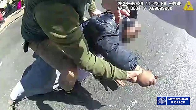 Police bodycam footage released by Scotland Yard shows police arrested a man in Golders Green yesterday