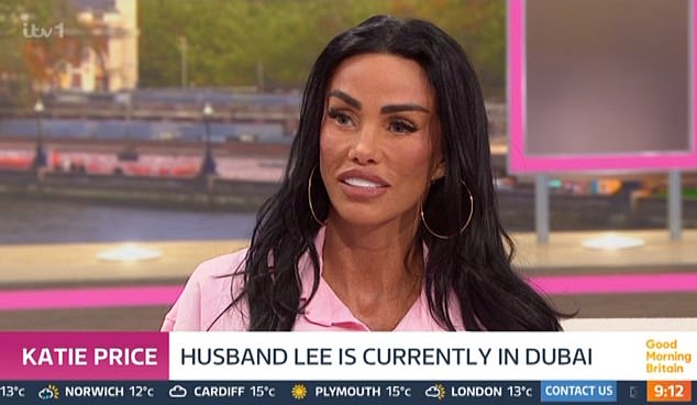 Katie Price defended husband Lee Andrews after he failed to join her for scheduled live GMB interview on Tuesday and said he was simply too busy to make the flight