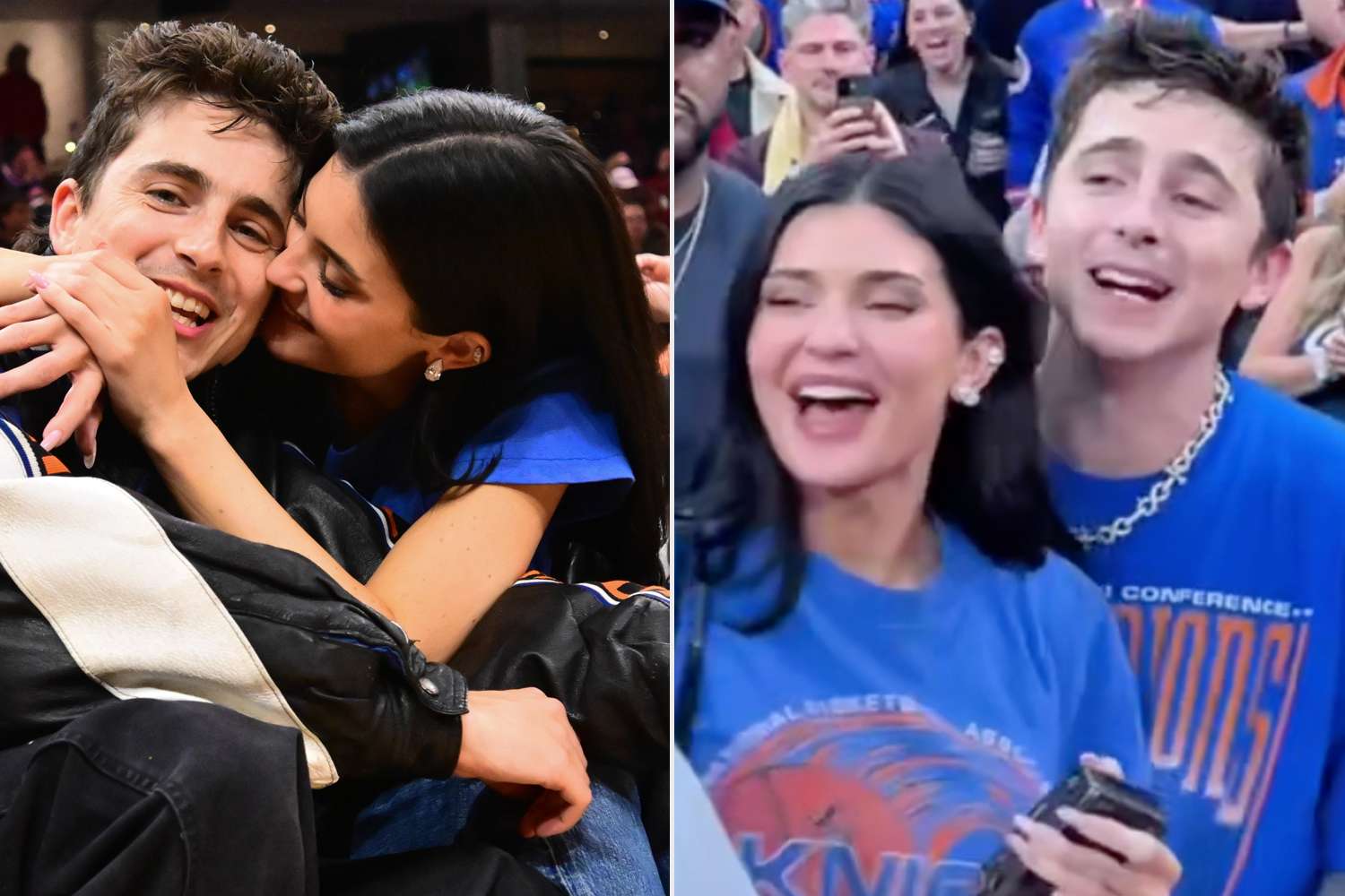 Timothée Chalamet and Kylie Jenner celebrate the Knicks' win against the Cleveland CavaliersCredit: Ken Blaze-Imagn Images; NBA/TikTok