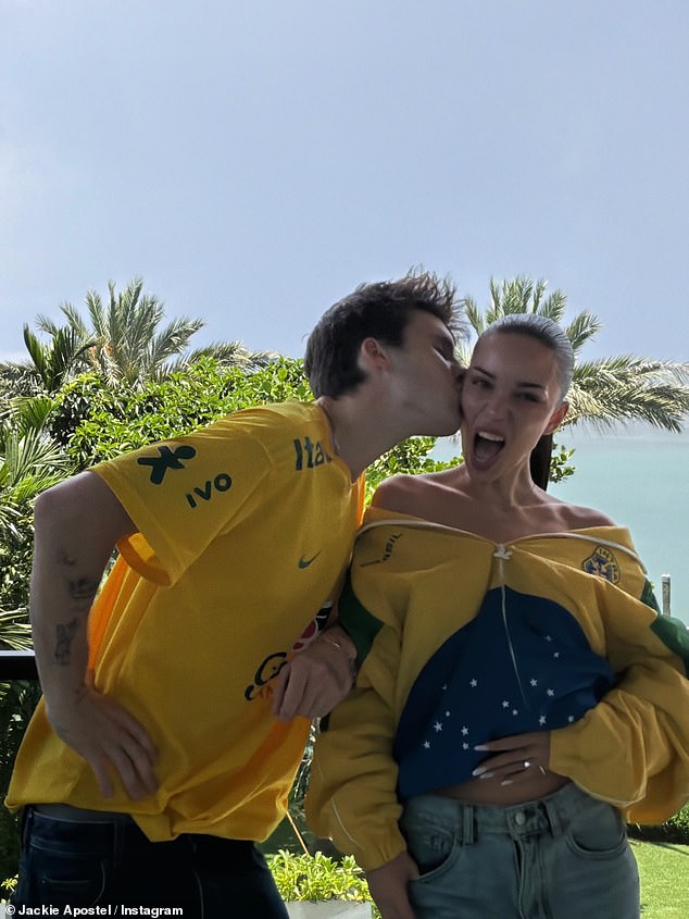 Cruz Beckham and his girlfriend Jackie Apostel have sparked speculation they are engaged. In photos uploaded to Instagram on Thursday, Jackie, 30, sported a ring on her finger