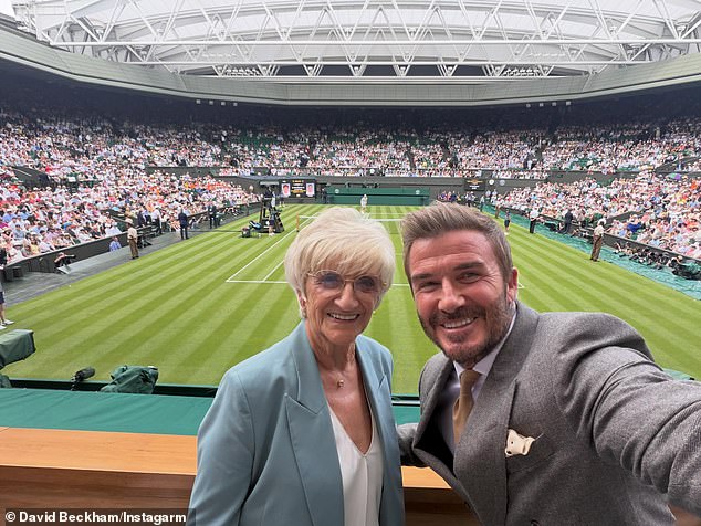 David Beckham and his mother Sandra snapped a sweet selfie during their annual day out at Wimbledon in the Royal Box on Monday