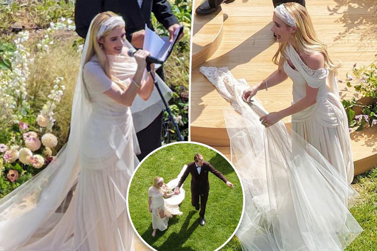 All the details on Emma Roberts' custom-made Monique Lhuillier wedding dress