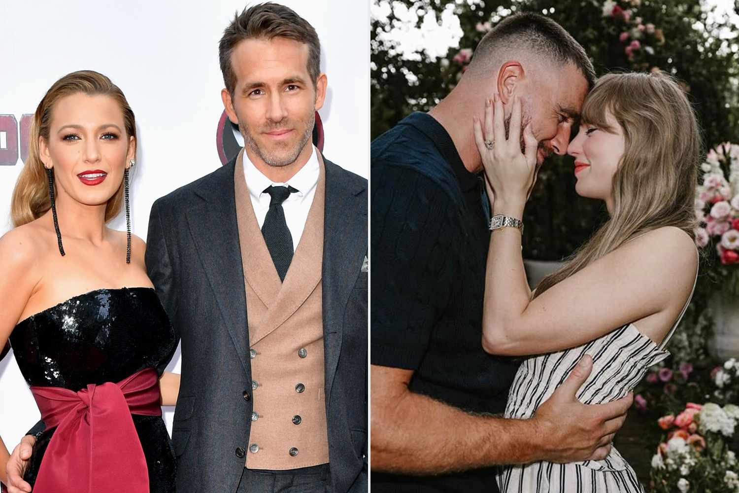 Blake Lively and Ryan Reynolds; Taylor Swift and Travis KelceCredit: Michael Loccisano/Getty; Travis Kelce & Taylor Swift