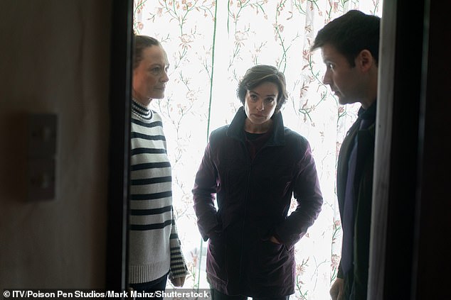From L-R Catherine McCormack as Gloria Maclennan, Laura Donnelly as DI Monica Kennedy, Mark Rowley as DC. Connor Crawford