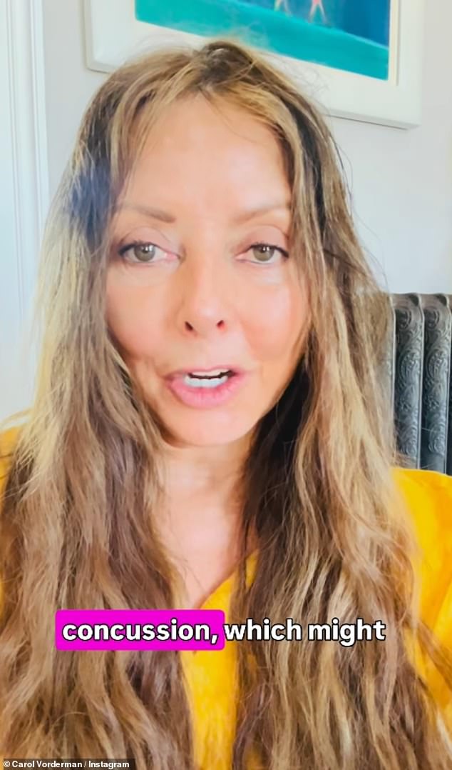 Carol Vorderman has revealed she was recently rushed to hospital in an ambulance after suffering a horror fall which left her unconscious