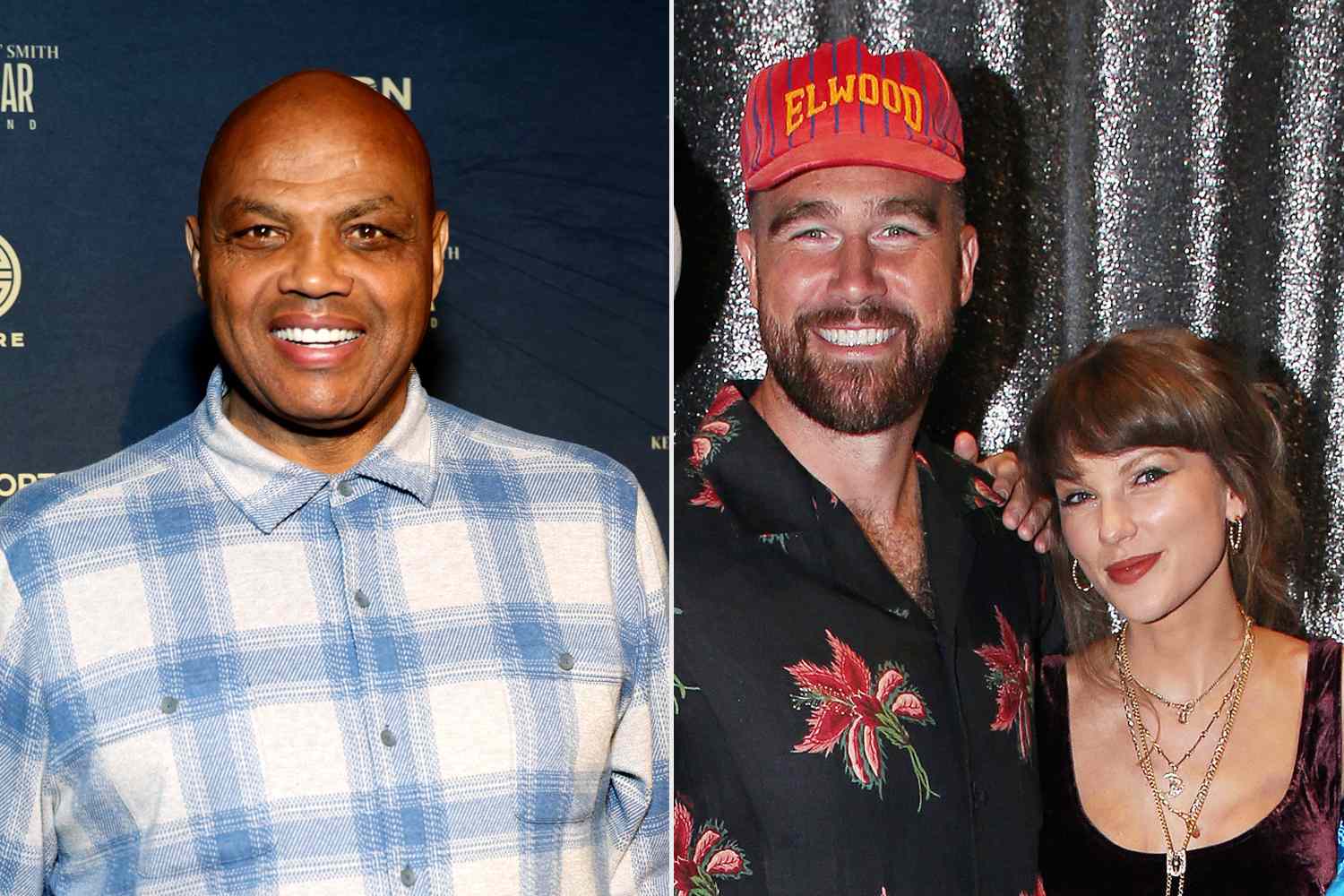 Charles Barkley in February 2025; and Travis Kelce with Taylor Swift in June 2026Credit: Mat Hayward/Getty; Bruce Glikas/WireImage