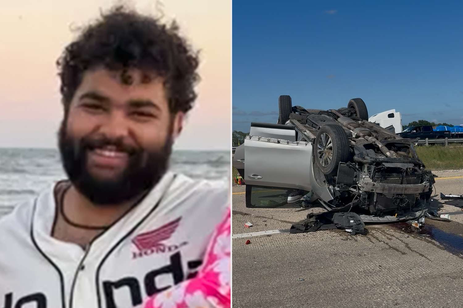 Zach Seaback; the aftermath of his rollover crash in Brazos County, Texas, on June 17, 2026Credit: GoFundMe