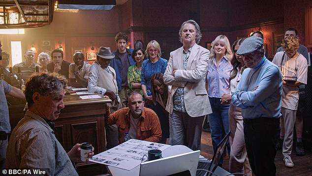 Vanguard: From left, Adam Woodyatt, Jane Slaughter, Nick Grimshaw, Trevor Nelson, Rudolph Walker, Greg James, Anita Rani, Louise Minchin, Dr Xand van Tulleken, Diane Parish, Paul Merton, Katie Thistleton, Stacey Solomon and Sir David Jason