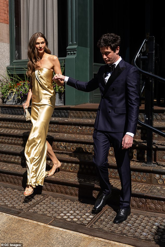 Karlie Kloss and her husband, Joshua Kushner, glam it up for Taylor Swift and Travis Kelce's wedding day in New York City