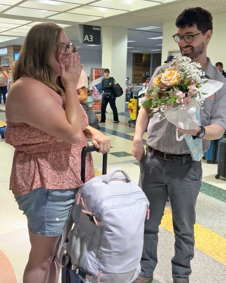 Grace and Simon in Cleveland, Ohio on July 12, 2026Credit: Cleveland Hopkins International Airport Social Media Team