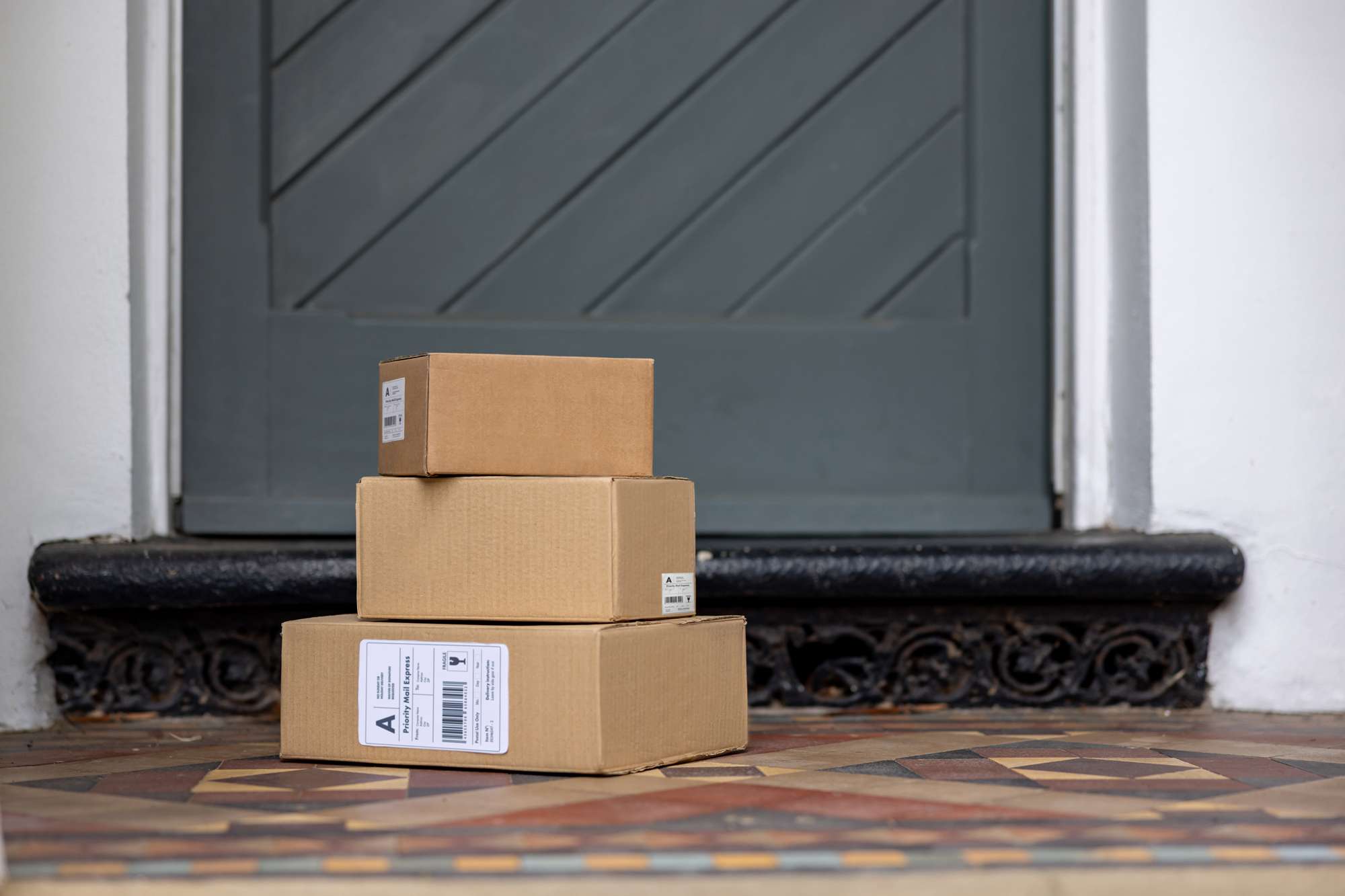 Stock image of packages on a door.Credit: Getty