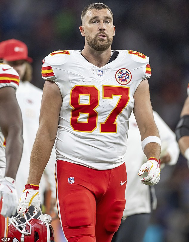 Comedian Bert Kreischer posted an AI-generated image of himself at Taylor Swift and Travis Kelce's wedding, drawing a response from the groom, who is pictured last September